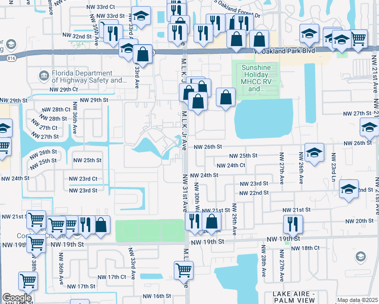 map of restaurants, bars, coffee shops, grocery stores, and more near 2520 Northwest 31st Avenue in Fort Lauderdale