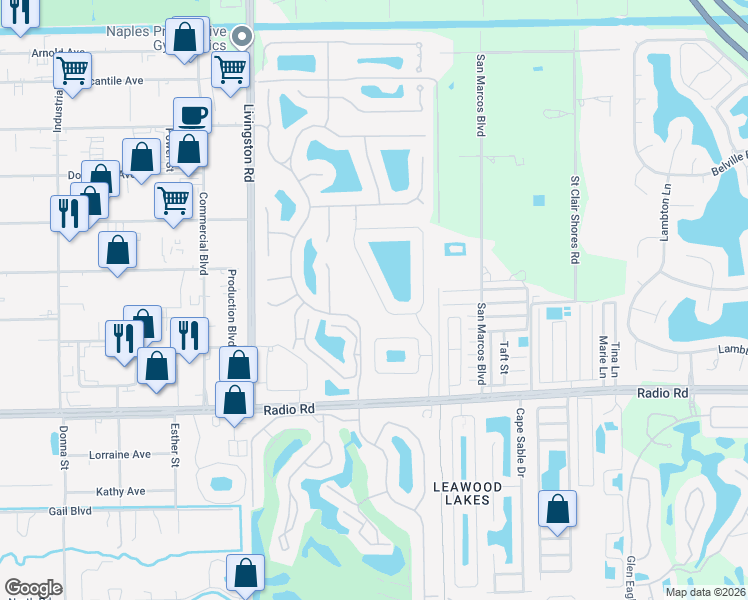 map of restaurants, bars, coffee shops, grocery stores, and more near 761 Crossfield Circle in Naples