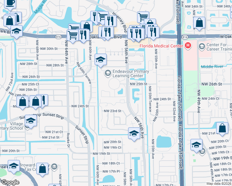 map of restaurants, bars, coffee shops, grocery stores, and more near 5725 Blueberry Court in Lauderhill