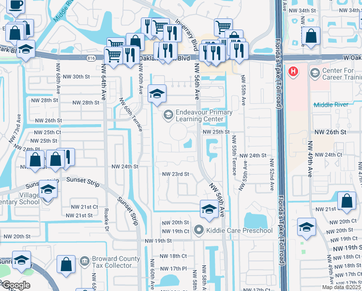 map of restaurants, bars, coffee shops, grocery stores, and more near 5725 Blueberry Court in Lauderhill