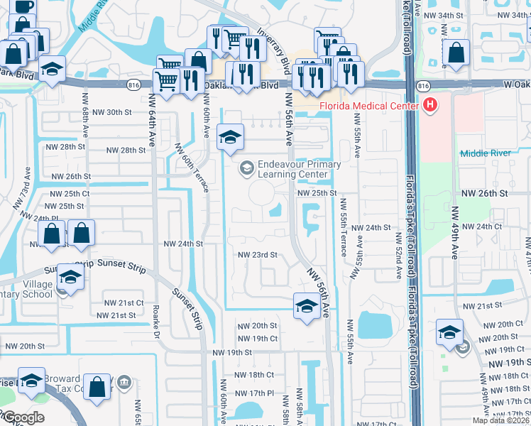 map of restaurants, bars, coffee shops, grocery stores, and more near 2599 Northwest 56th Avenue in Lauderhill