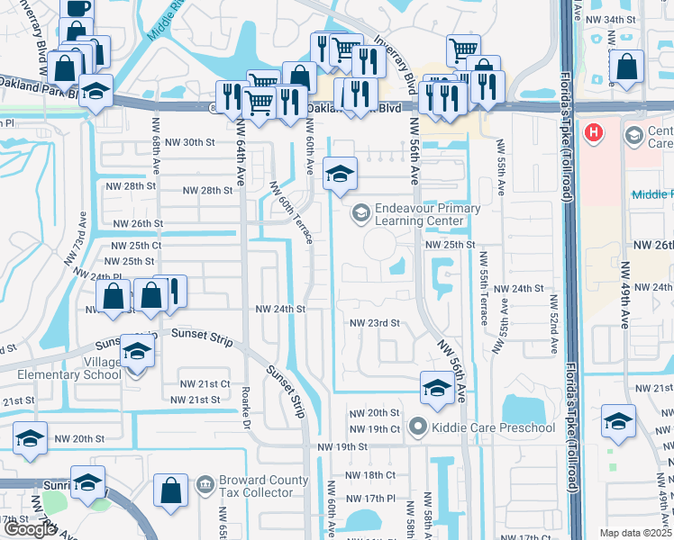 map of restaurants, bars, coffee shops, grocery stores, and more near 2401 Northwest 59th Way in Lauderhill