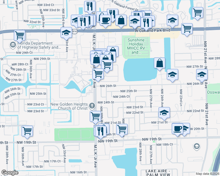 map of restaurants, bars, coffee shops, grocery stores, and more near 3055 Northwest 26th Street in Fort Lauderdale