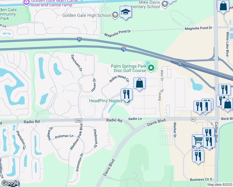 map of restaurants, bars, coffee shops, grocery stores, and more near 280 Robin Hood Circle in Naples