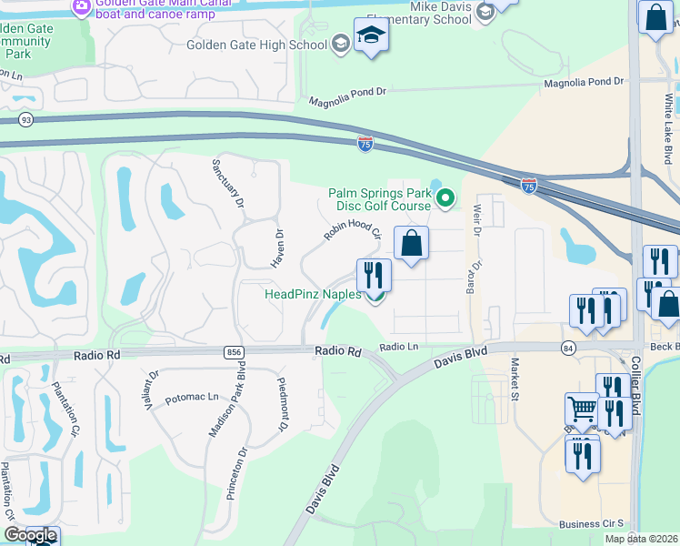 map of restaurants, bars, coffee shops, grocery stores, and more near 280 Robin Hood Circle in Naples