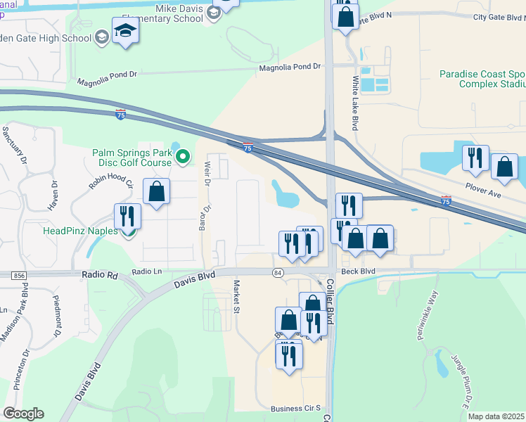 map of restaurants, bars, coffee shops, grocery stores, and more near 195 Bedzel Circle in Naples