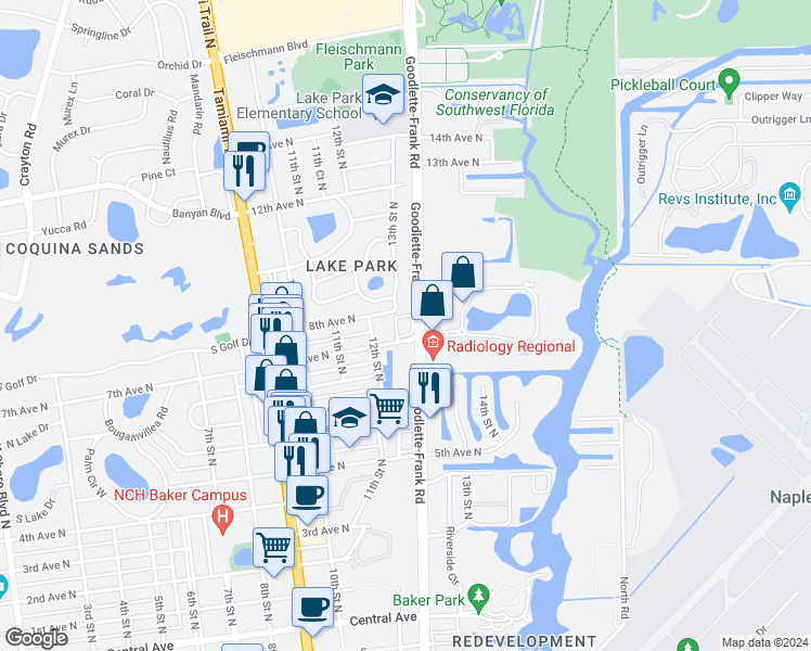 map of restaurants, bars, coffee shops, grocery stores, and more near 1252 8th Avenue North in Naples