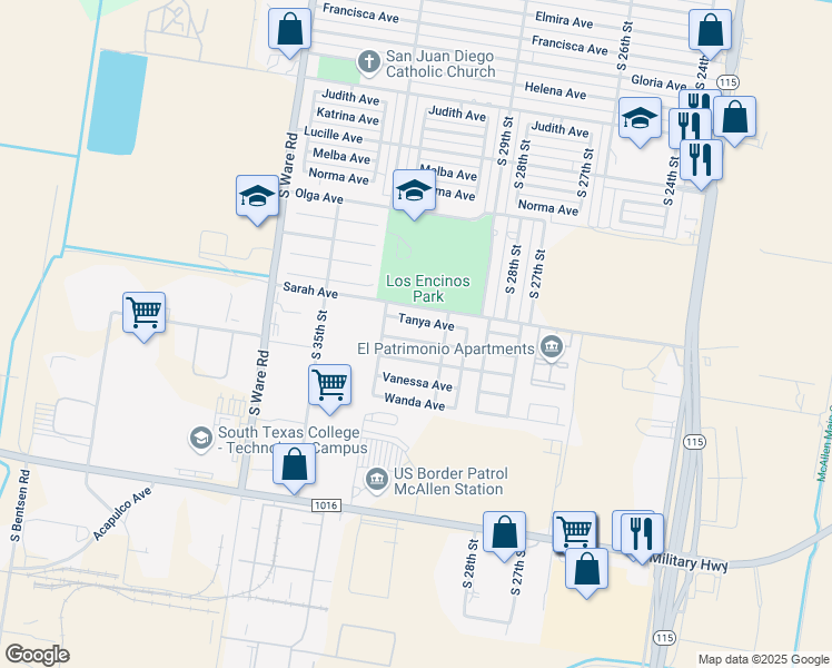 map of restaurants, bars, coffee shops, grocery stores, and more near 3024 Teresa Avenue in McAllen
