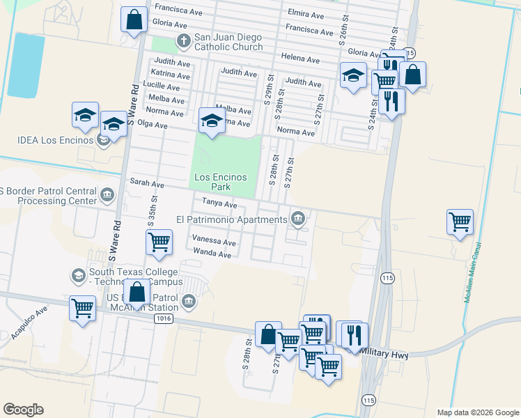 map of restaurants, bars, coffee shops, grocery stores, and more near 2908 Tanya Avenue in McAllen