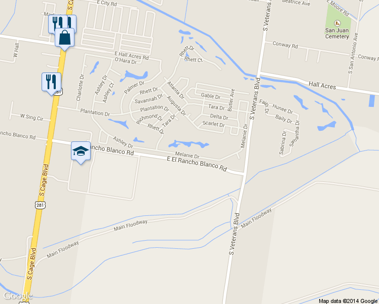 map of restaurants, bars, coffee shops, grocery stores, and more near 419 Melanie Drive in Pharr