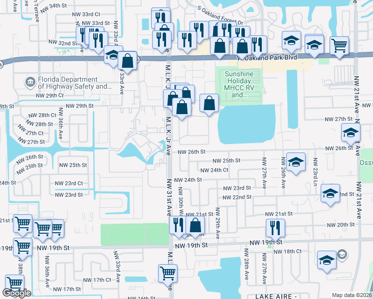 map of restaurants, bars, coffee shops, grocery stores, and more near 3055 Northwest 26th Street in Fort Lauderdale