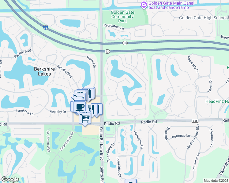 map of restaurants, bars, coffee shops, grocery stores, and more near 7829 Meridan Court in Naples