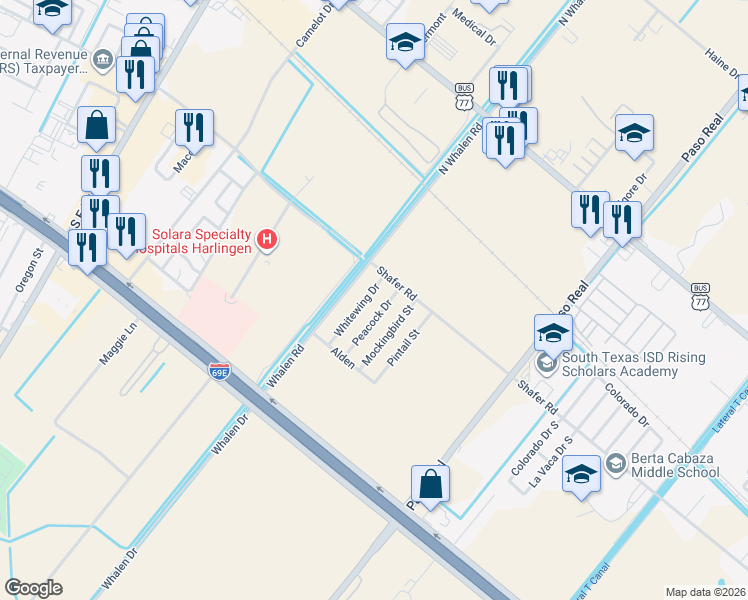 map of restaurants, bars, coffee shops, grocery stores, and more near 413 Whitewing Drive in San Benito