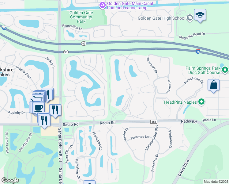map of restaurants, bars, coffee shops, grocery stores, and more near 228 Belina Drive in Naples