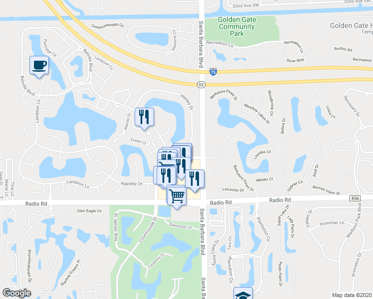 map of restaurants, bars, coffee shops, grocery stores, and more near 264 Henley Drive in Naples