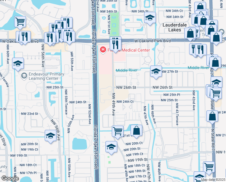 map of restaurants, bars, coffee shops, grocery stores, and more near 2575 Northwest 49th Avenue in Fort Lauderdale