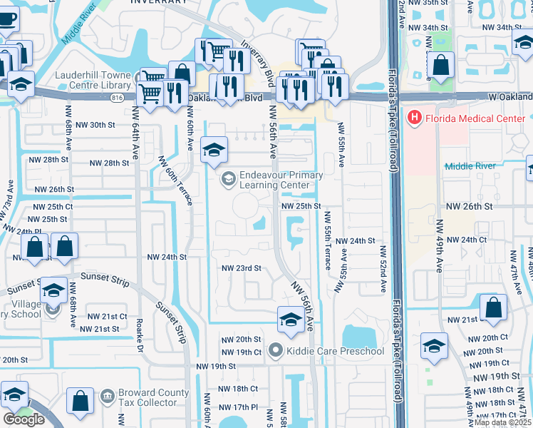 map of restaurants, bars, coffee shops, grocery stores, and more near in Lauderhill