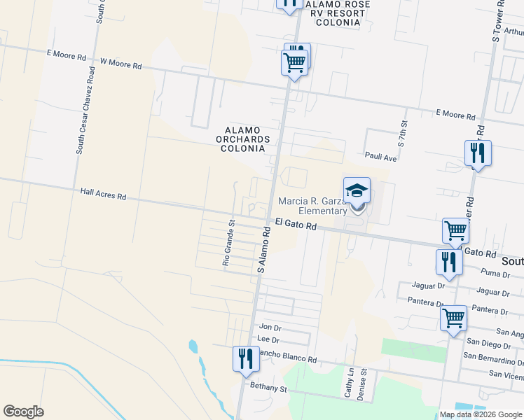 map of restaurants, bars, coffee shops, grocery stores, and more near 1106 Hall Acres Circle in Alamo
