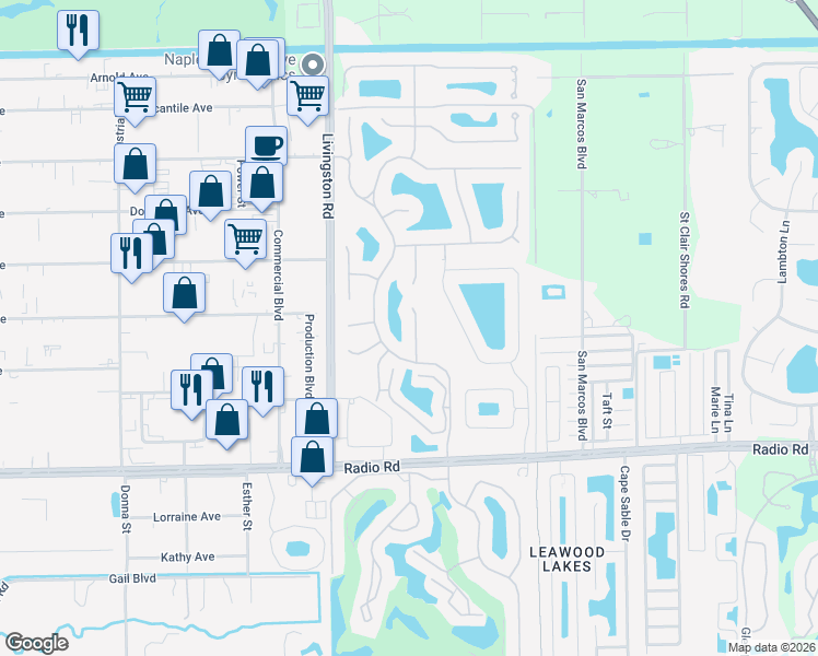 map of restaurants, bars, coffee shops, grocery stores, and more near 431 Dundee Court in Naples