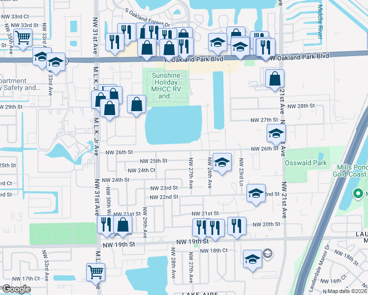 map of restaurants, bars, coffee shops, grocery stores, and more near 2731 Northwest 26th Street in Fort Lauderdale