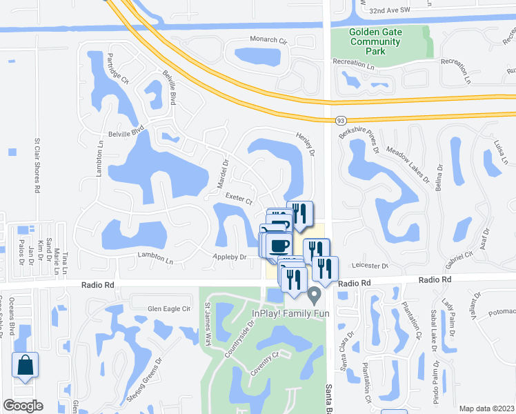 map of restaurants, bars, coffee shops, grocery stores, and more near 191 Bennington Drive in Naples