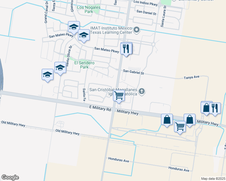 map of restaurants, bars, coffee shops, grocery stores, and more near 4307 Santa Sofia in Mission
