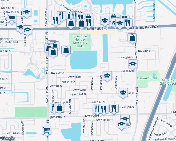 map of restaurants, bars, coffee shops, grocery stores, and more near 2741 Northwest 26th Street in Fort Lauderdale