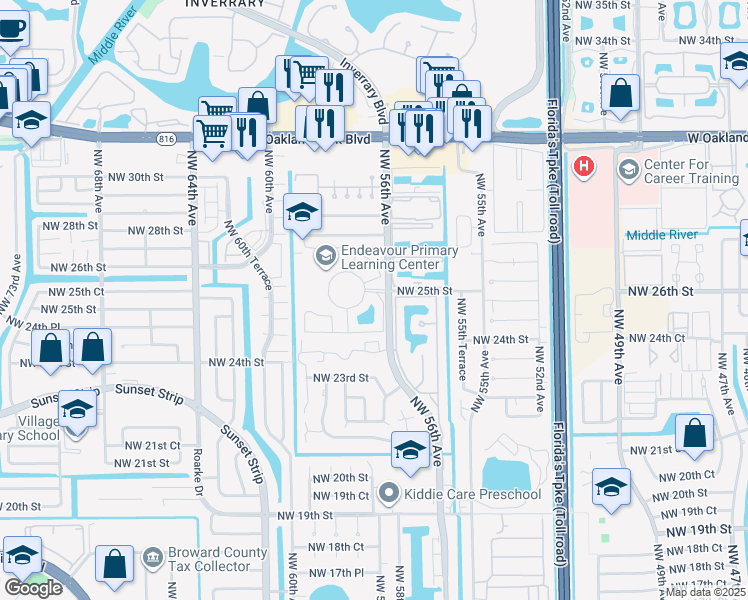 map of restaurants, bars, coffee shops, grocery stores, and more near in Lauderhill