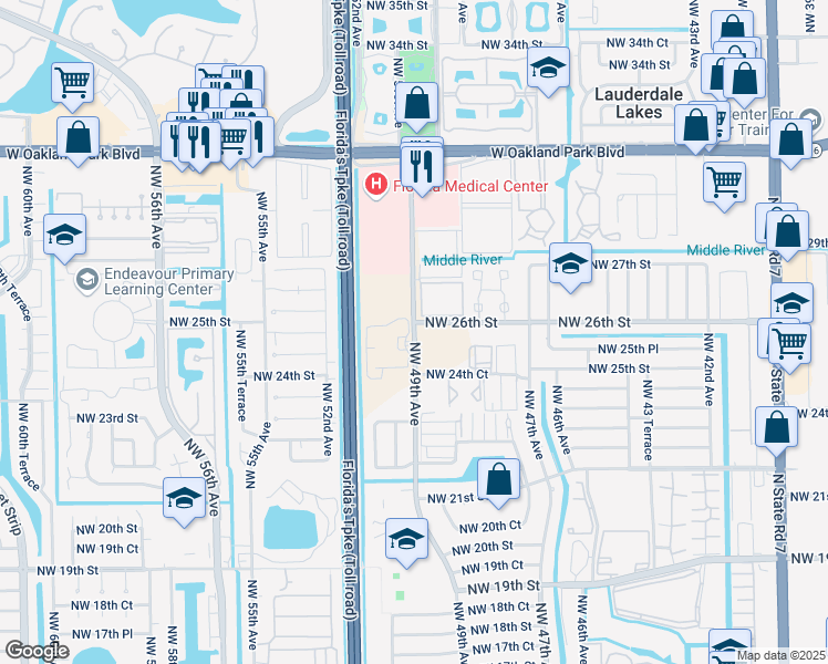 map of restaurants, bars, coffee shops, grocery stores, and more near 2575 Northwest 49th Avenue in Fort Lauderdale
