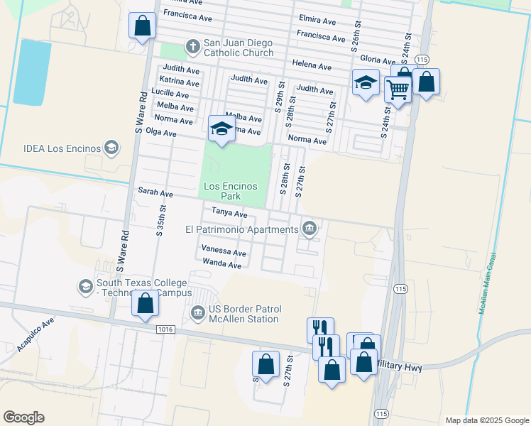 map of restaurants, bars, coffee shops, grocery stores, and more near 5602 South 28th Lane in McAllen