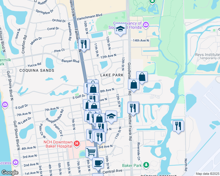 map of restaurants, bars, coffee shops, grocery stores, and more near 1165 8th Avenue North in Naples