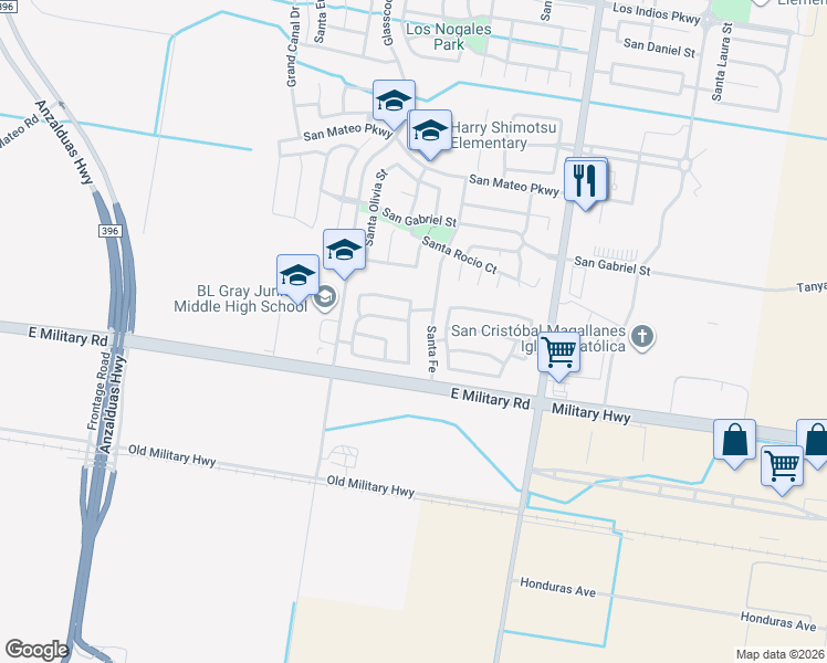 map of restaurants, bars, coffee shops, grocery stores, and more near 4407 Santa Lydia in Mission