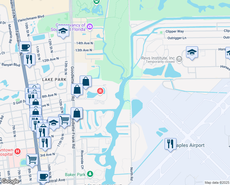 map of restaurants, bars, coffee shops, grocery stores, and more near 760 Goodlette Road North in Naples