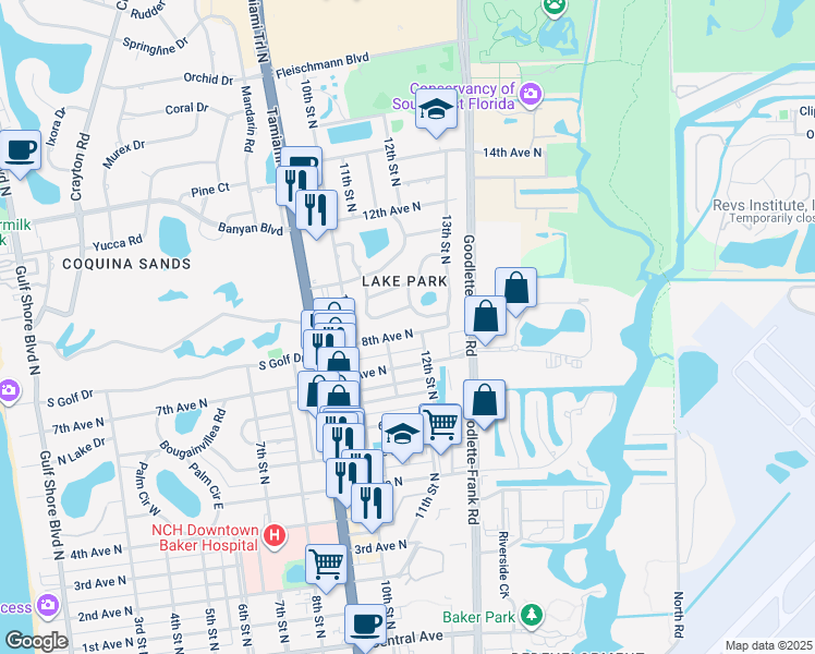 map of restaurants, bars, coffee shops, grocery stores, and more near 1165 8th Ave N in Naples