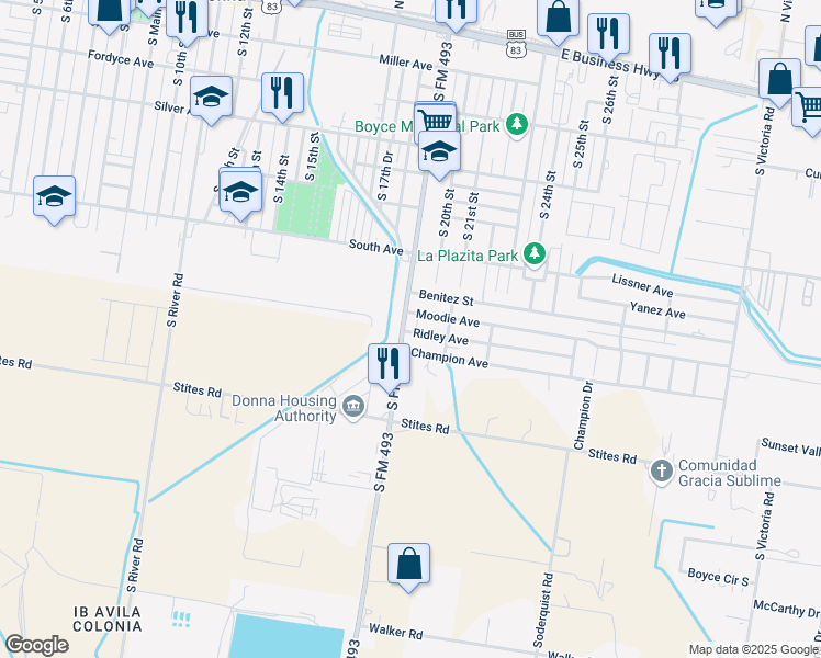 map of restaurants, bars, coffee shops, grocery stores, and more near 914 South Salinas Boulevard in Donna
