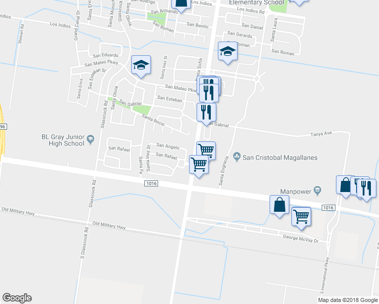 map of restaurants, bars, coffee shops, grocery stores, and more near 4303 Santa Sofia Court in Mission