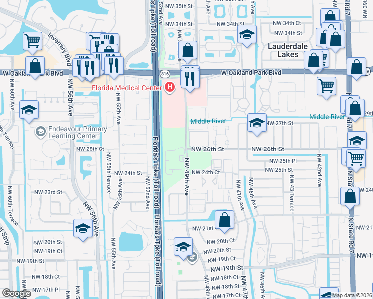 map of restaurants, bars, coffee shops, grocery stores, and more near 2575 Northwest 49th Avenue in Fort Lauderdale