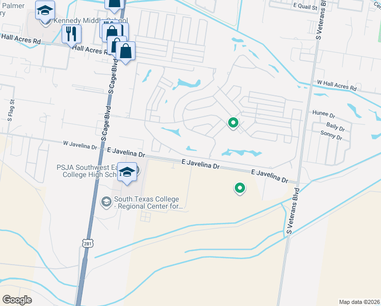 map of restaurants, bars, coffee shops, grocery stores, and more near 322 Ashley Drive in Pharr
