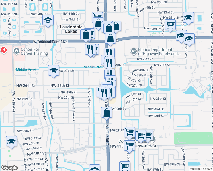 map of restaurants, bars, coffee shops, grocery stores, and more near in Lauderhill