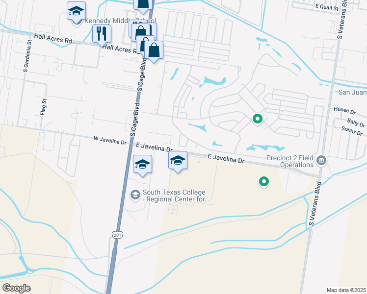 map of restaurants, bars, coffee shops, grocery stores, and more near 3030 Ashley Place in Pharr