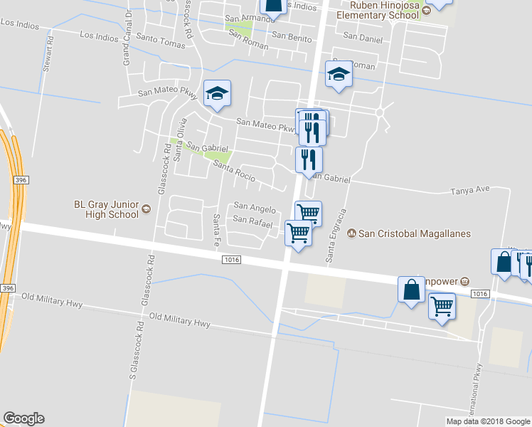map of restaurants, bars, coffee shops, grocery stores, and more near 3408 San Angelo in Mission