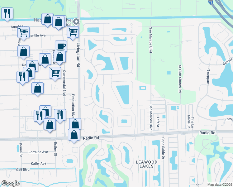 map of restaurants, bars, coffee shops, grocery stores, and more near 714 Crossfield Circle in Naples