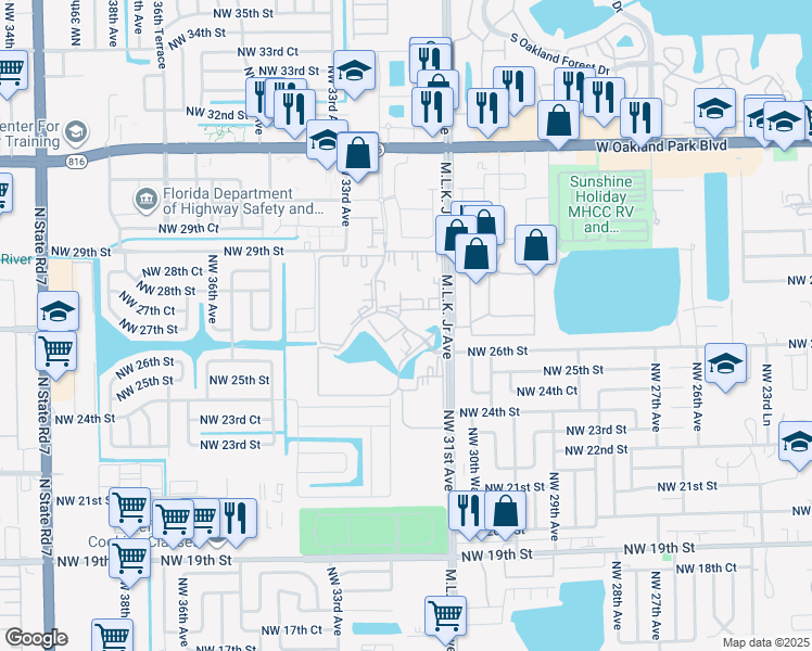 map of restaurants, bars, coffee shops, grocery stores, and more near 2770 Somerset Drive in Lauderdale Lakes
