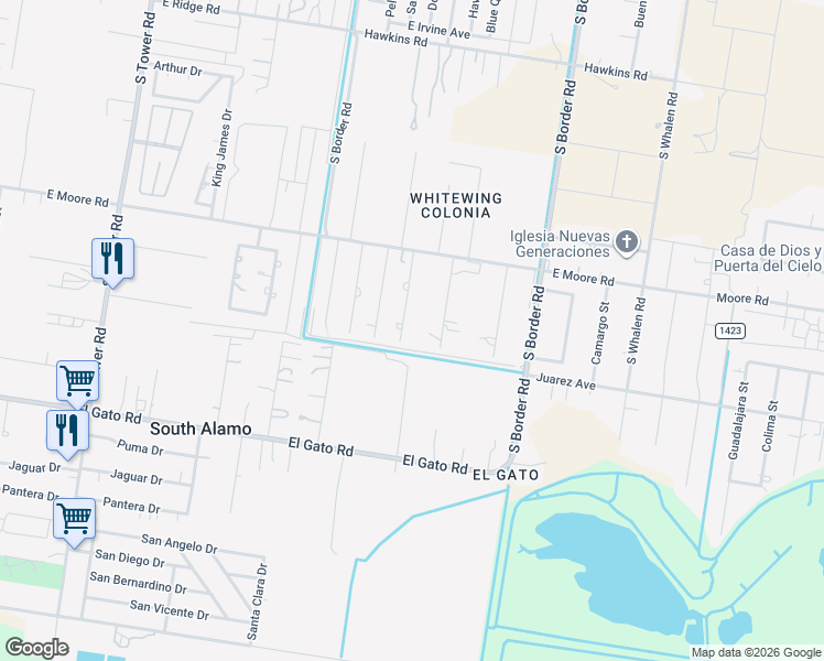 map of restaurants, bars, coffee shops, grocery stores, and more near 1112 Robin Street in Alamo