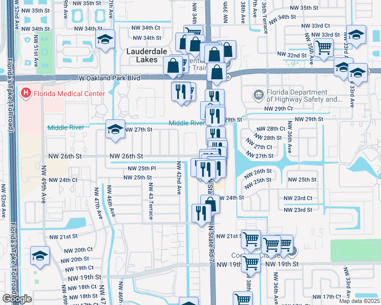 map of restaurants, bars, coffee shops, grocery stores, and more near 4170 Northwest 26th Street in Lauderhill
