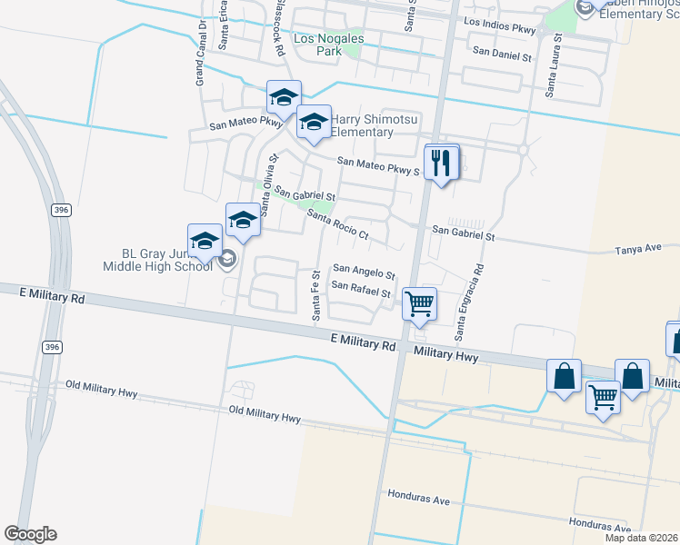 map of restaurants, bars, coffee shops, grocery stores, and more near 3208 San Angelo in Mission
