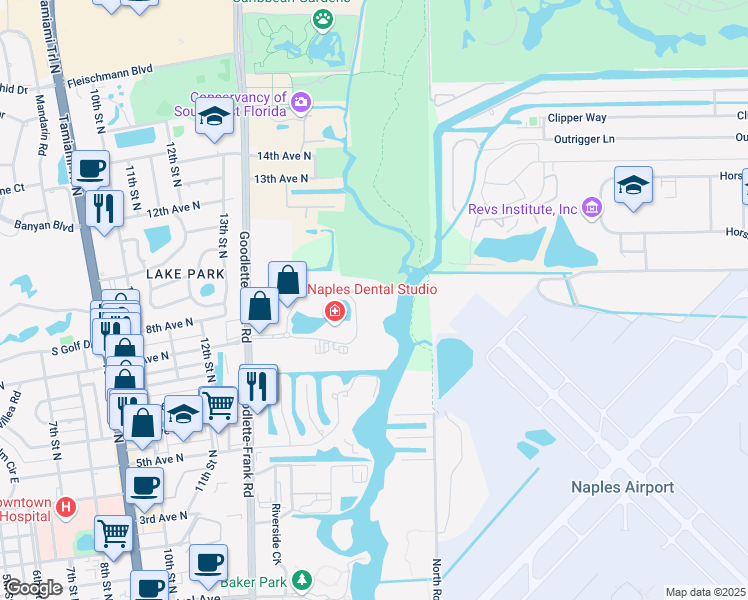 map of restaurants, bars, coffee shops, grocery stores, and more near 760 Goodlette Road North in Naples