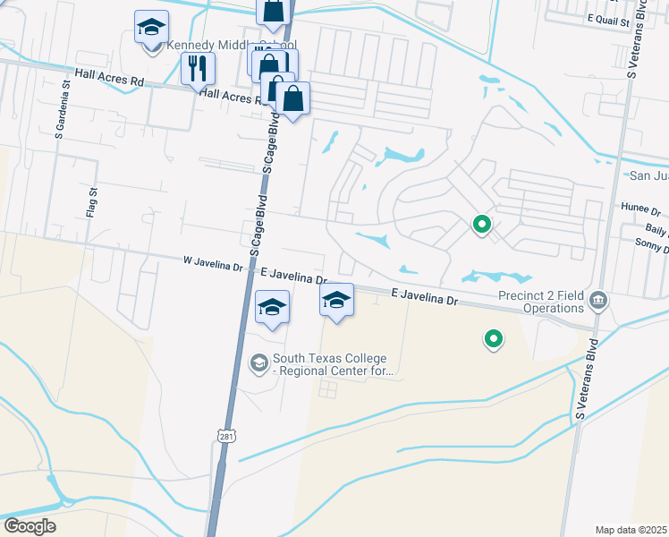 map of restaurants, bars, coffee shops, grocery stores, and more near 3030 Ashley Place in Pharr