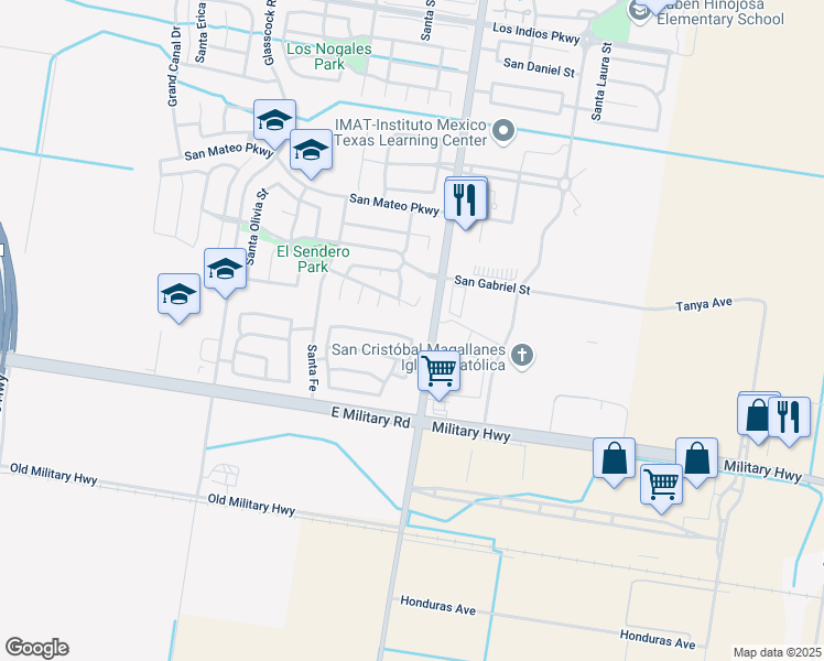 map of restaurants, bars, coffee shops, grocery stores, and more near 4307 Santa Sofia in Mission