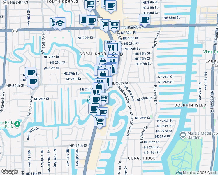 map of restaurants, bars, coffee shops, grocery stores, and more near in Fort Lauderdale